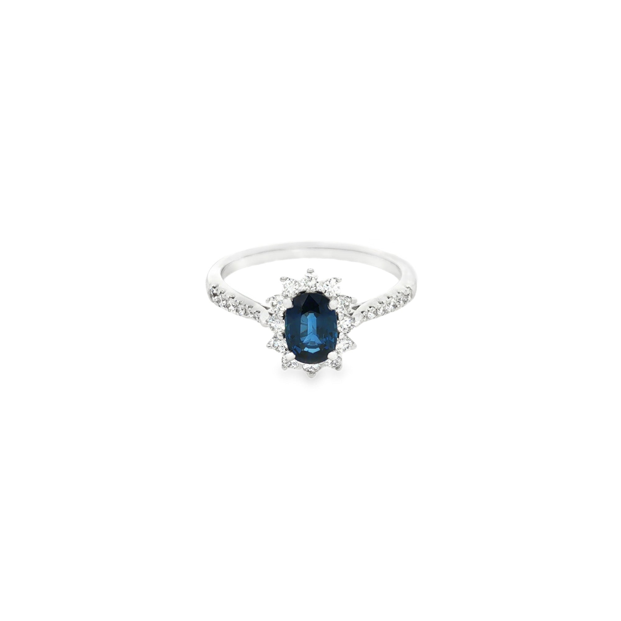 ANILLO FLOR CON ZAFIRO Y DIAMANTES