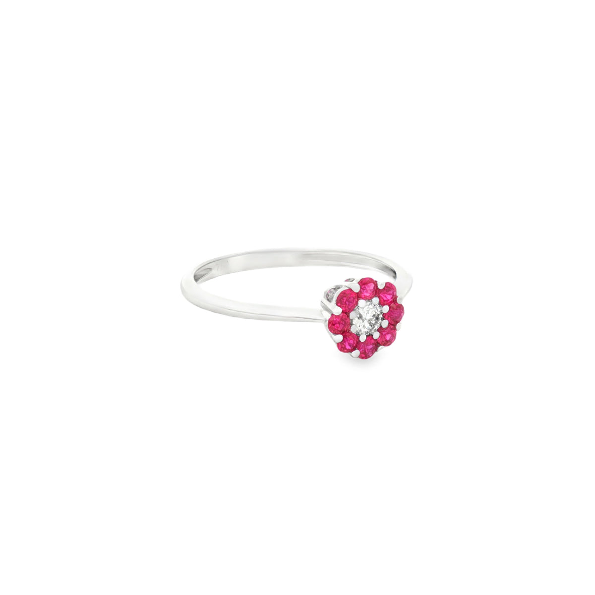 ANILLO FLOR CON RUBÍES Y DIAMANTE