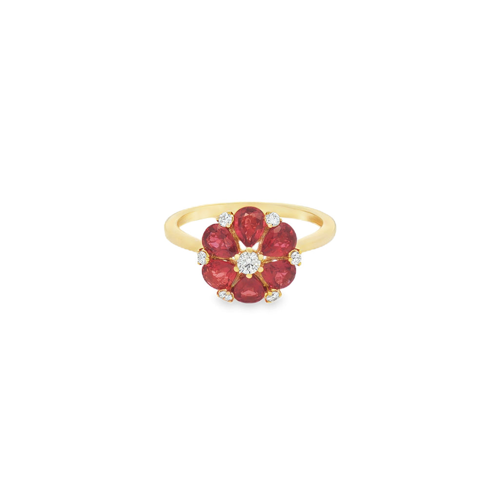 ANILLO FLOR DE RUBÍES DIAMANTES