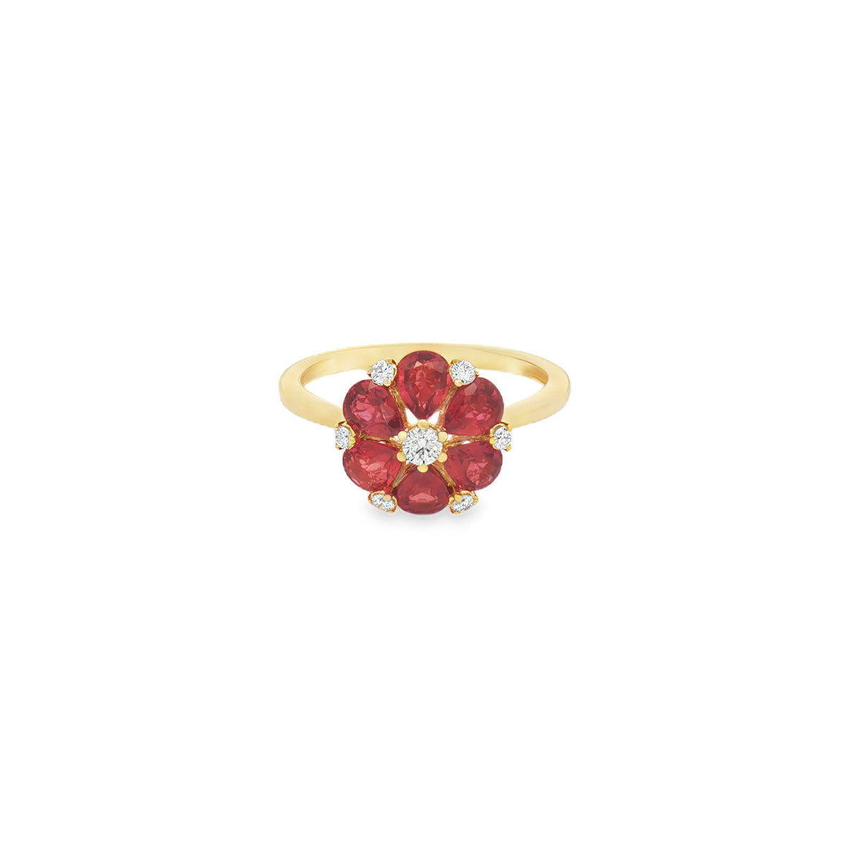 ANILLO FLOR DE RUBÍES DIAMANTES
