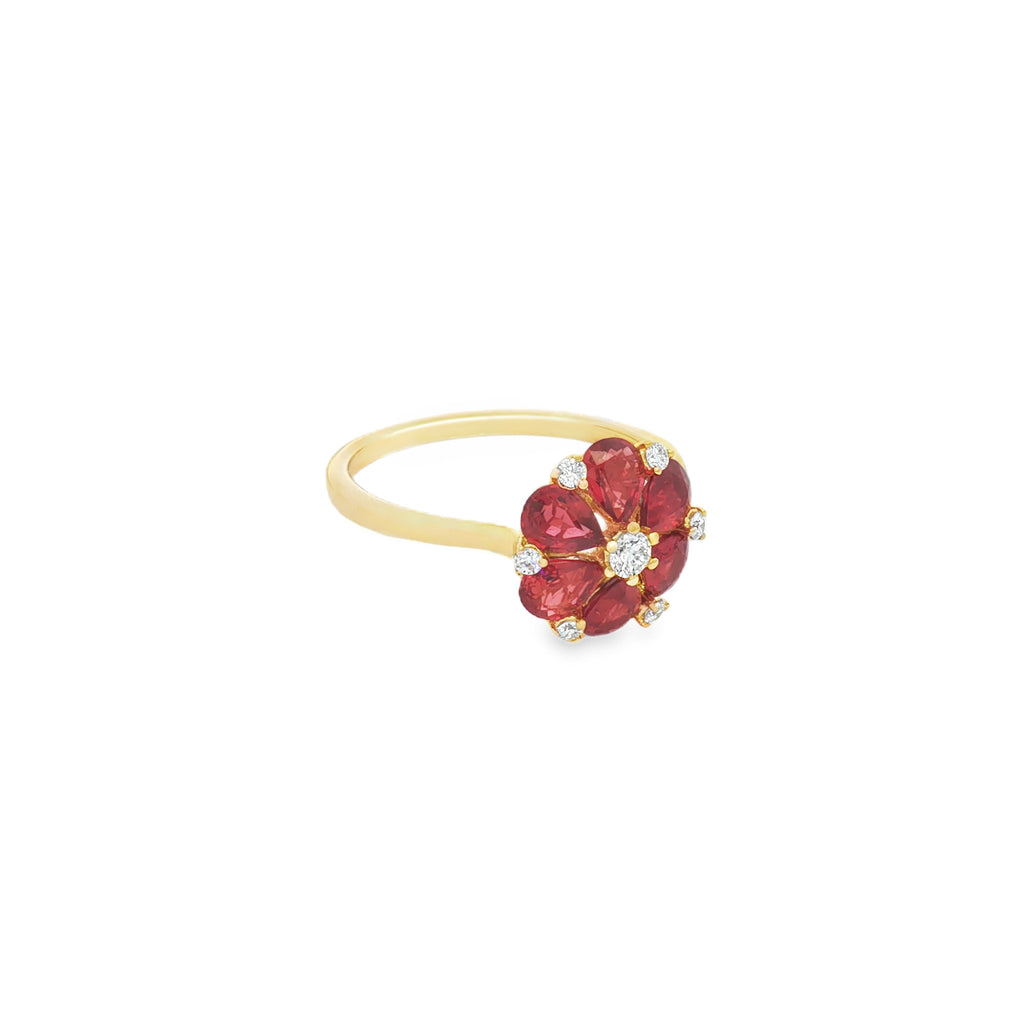 ANILLO FLOR DE RUBÍES DIAMANTES