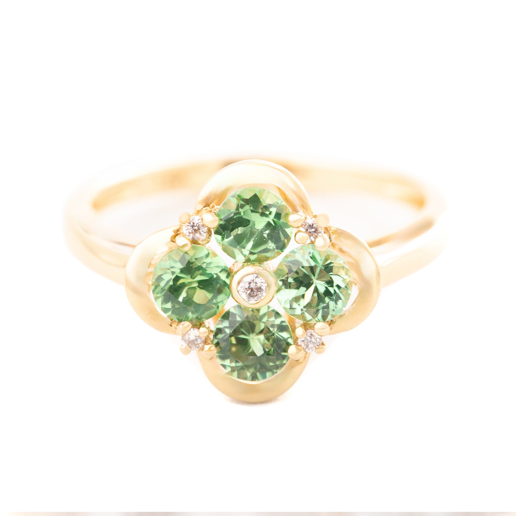 ANILLO FLOR GRANATE Y DIAMANTES