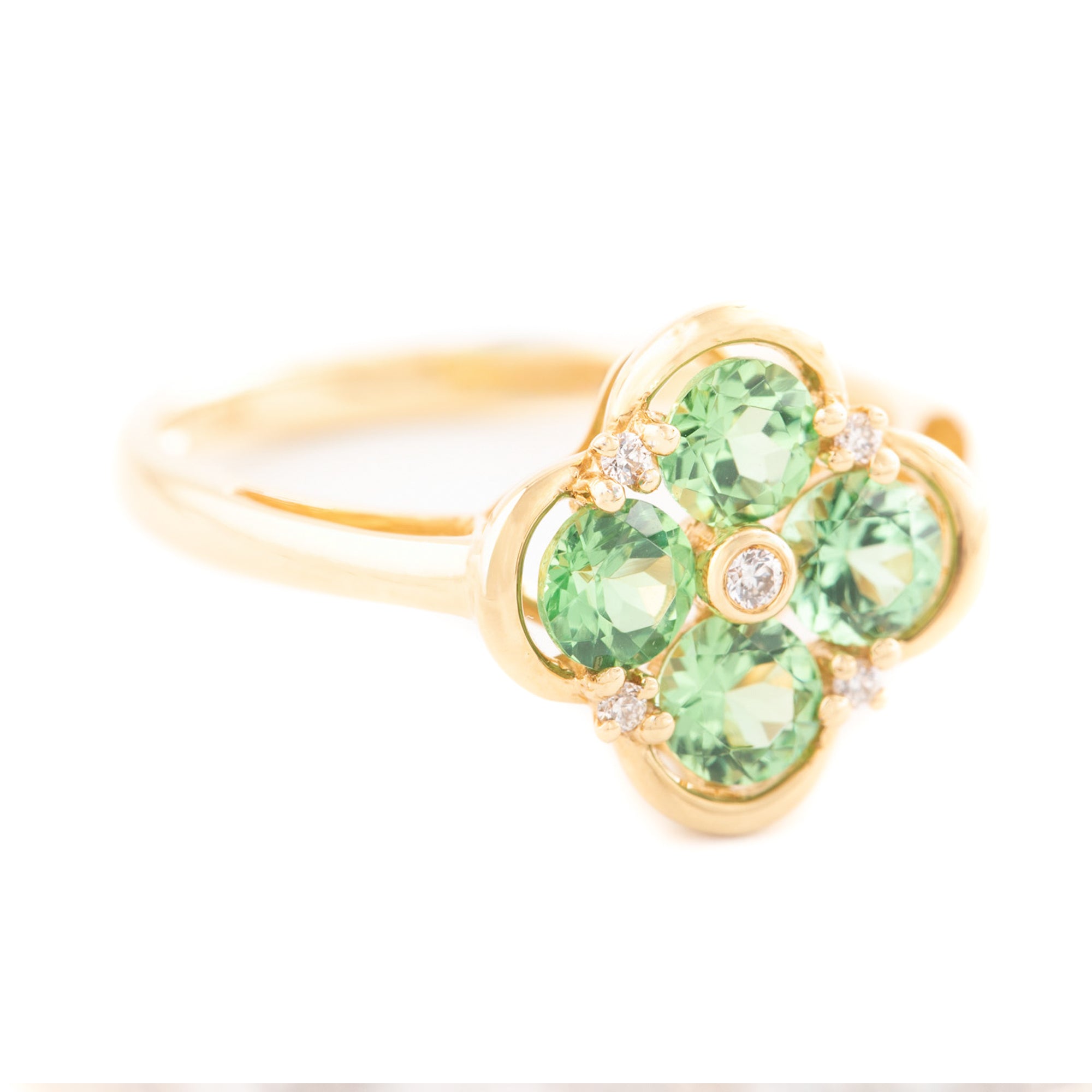 ANILLO FLOR GRANATE Y DIAMANTES