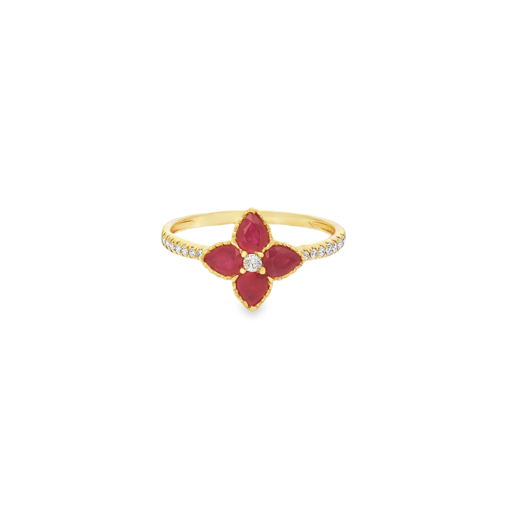 ANILLO FLOR CON RUBÍES Y DIAMANTES