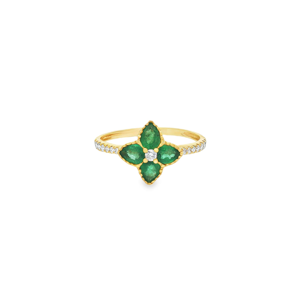 ANILLO FLOR DE ESMERALDAS Y DIAMANTES