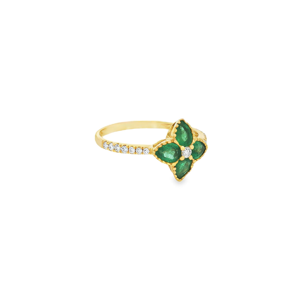 ANILLO FLOR DE ESMERALDAS Y DIAMANTES