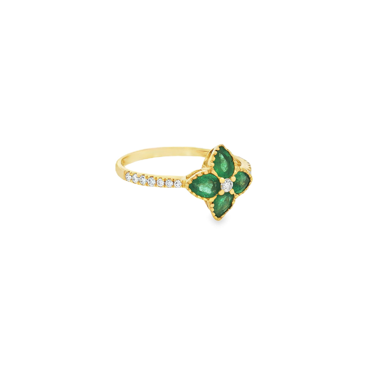 ANILLO FLOR DE ESMERALDAS Y DIAMANTES