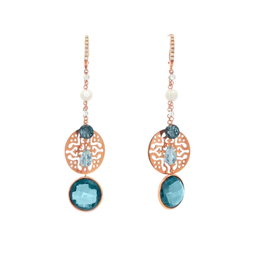 ARETES LARGOS CON TOPACIOS, PERLAS Y DIAMANTES