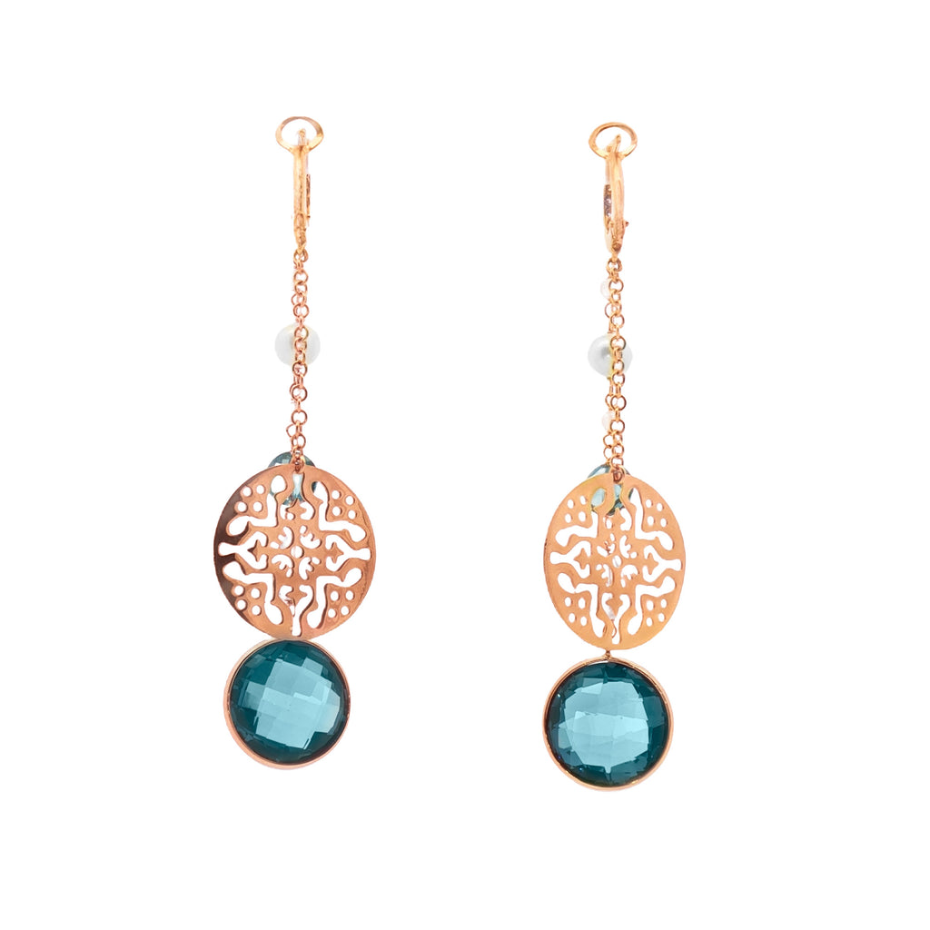 ARETES LARGOS CON TOPACIOS, PERLAS Y DIAMANTES