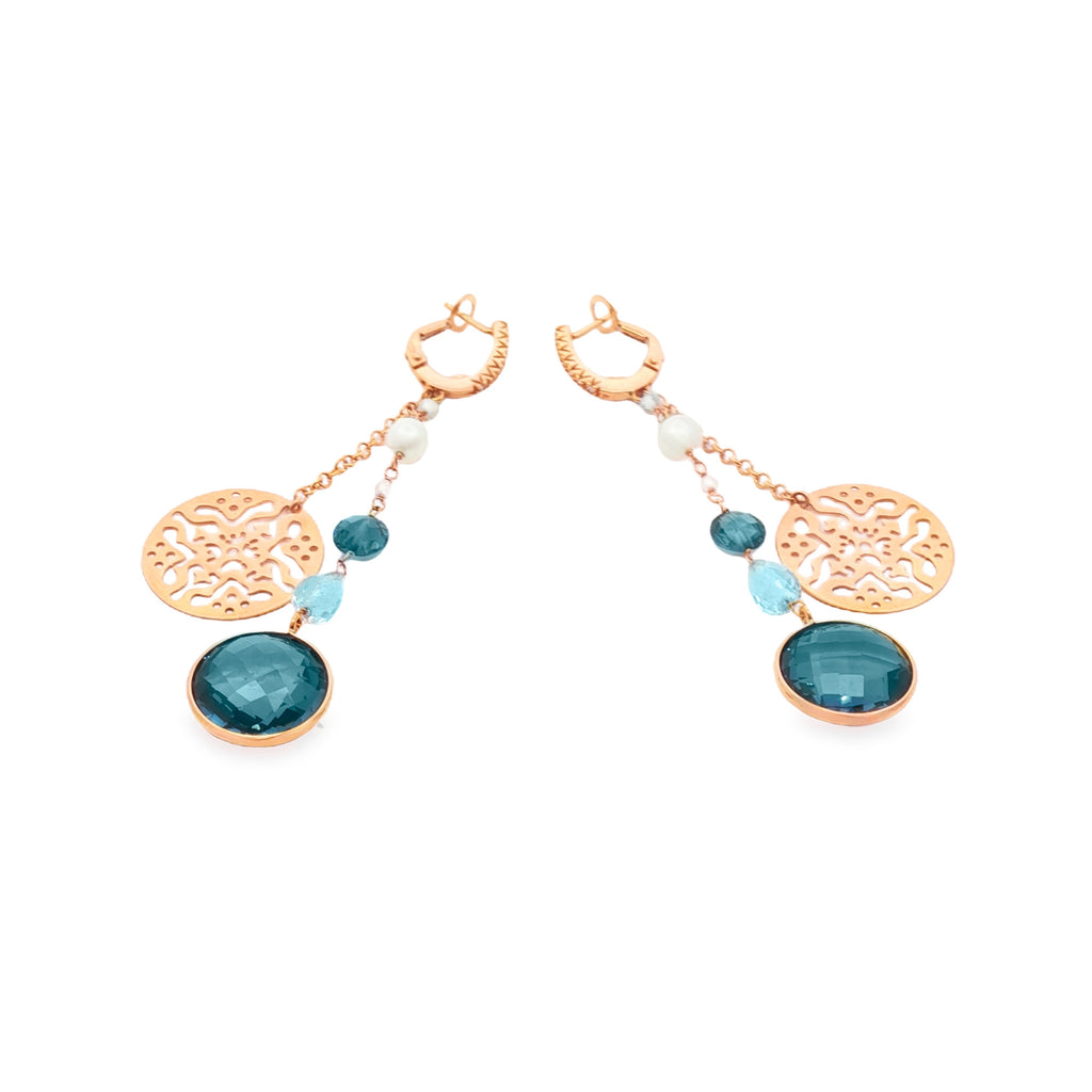 ARETES LARGOS CON TOPACIOS, PERLAS Y DIAMANTES