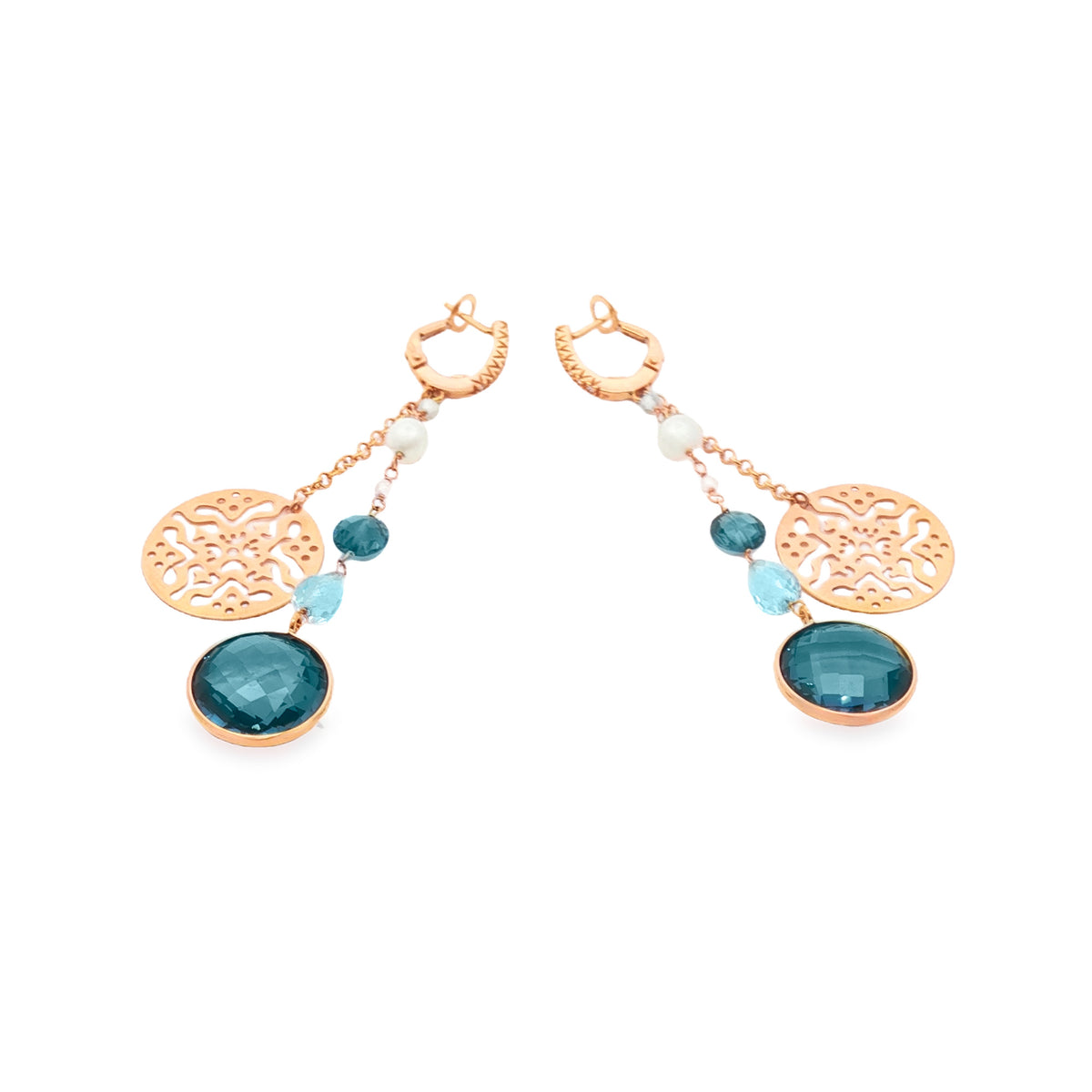 ARETES LARGOS CON TOPACIOS, PERLAS Y DIAMANTES