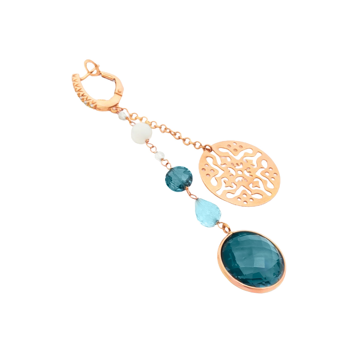 ARETES LARGOS CON TOPACIOS, PERLAS Y DIAMANTES