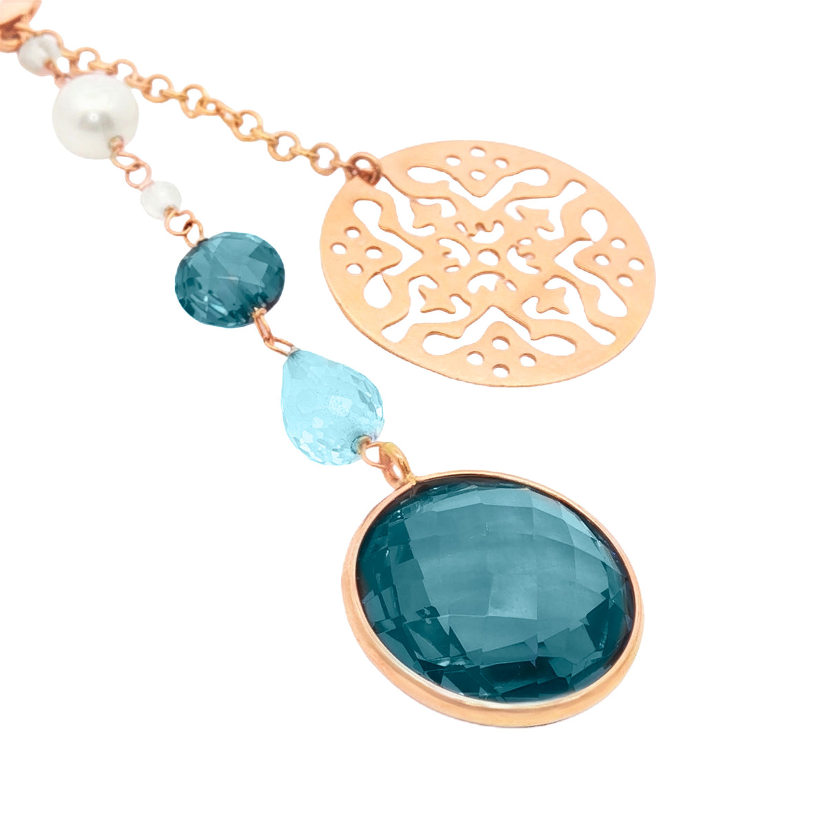 ARETES LARGOS CON TOPACIOS, PERLAS Y DIAMANTES