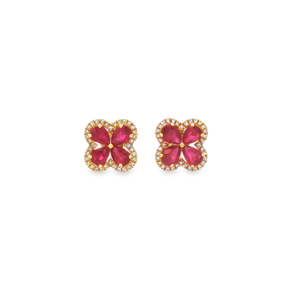 ARETES FLOR CON RUBÍES Y DIAMANTES