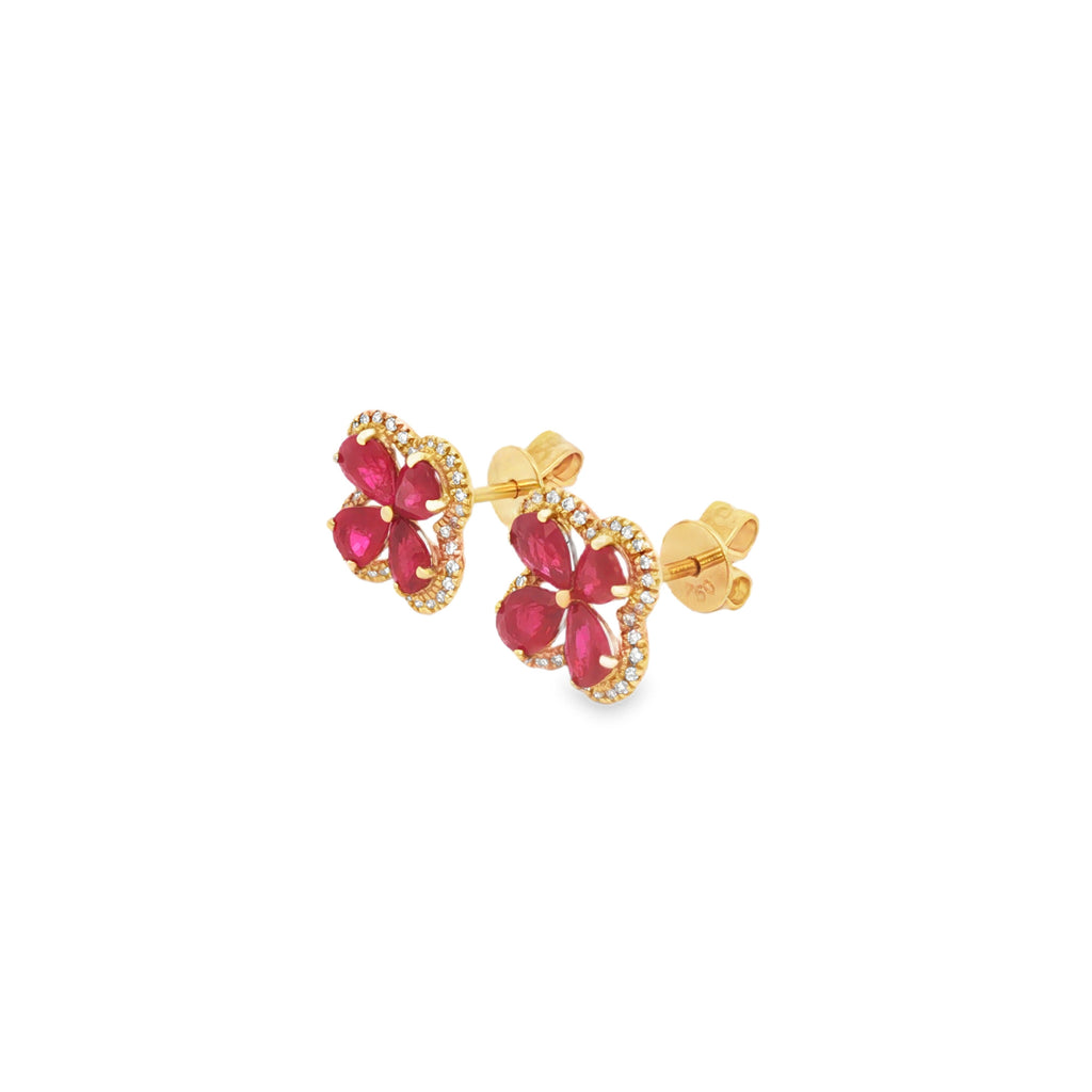 ARETES FLOR CON RUBÍES Y DIAMANTES
