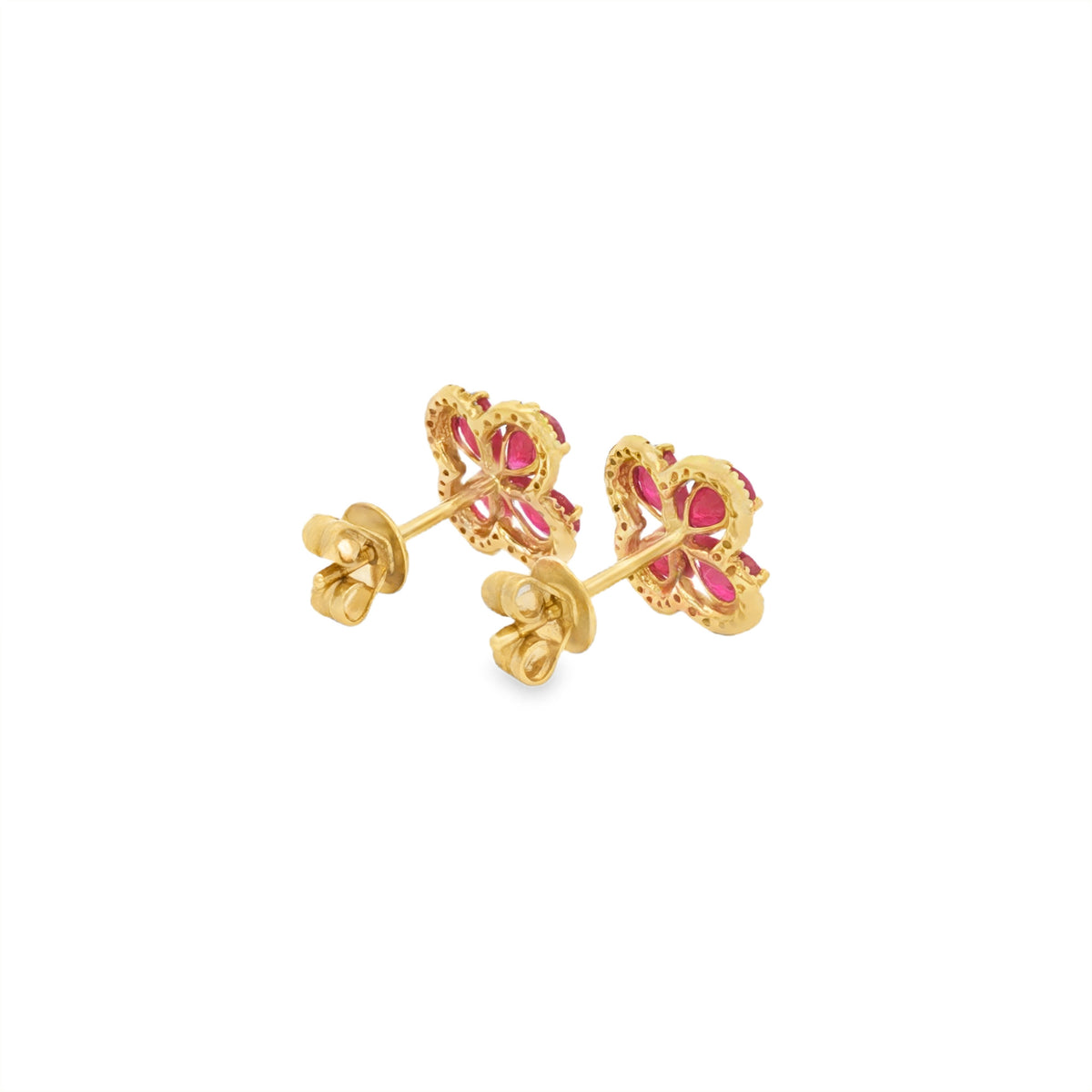 ARETES FLOR CON RUBÍES Y DIAMANTES