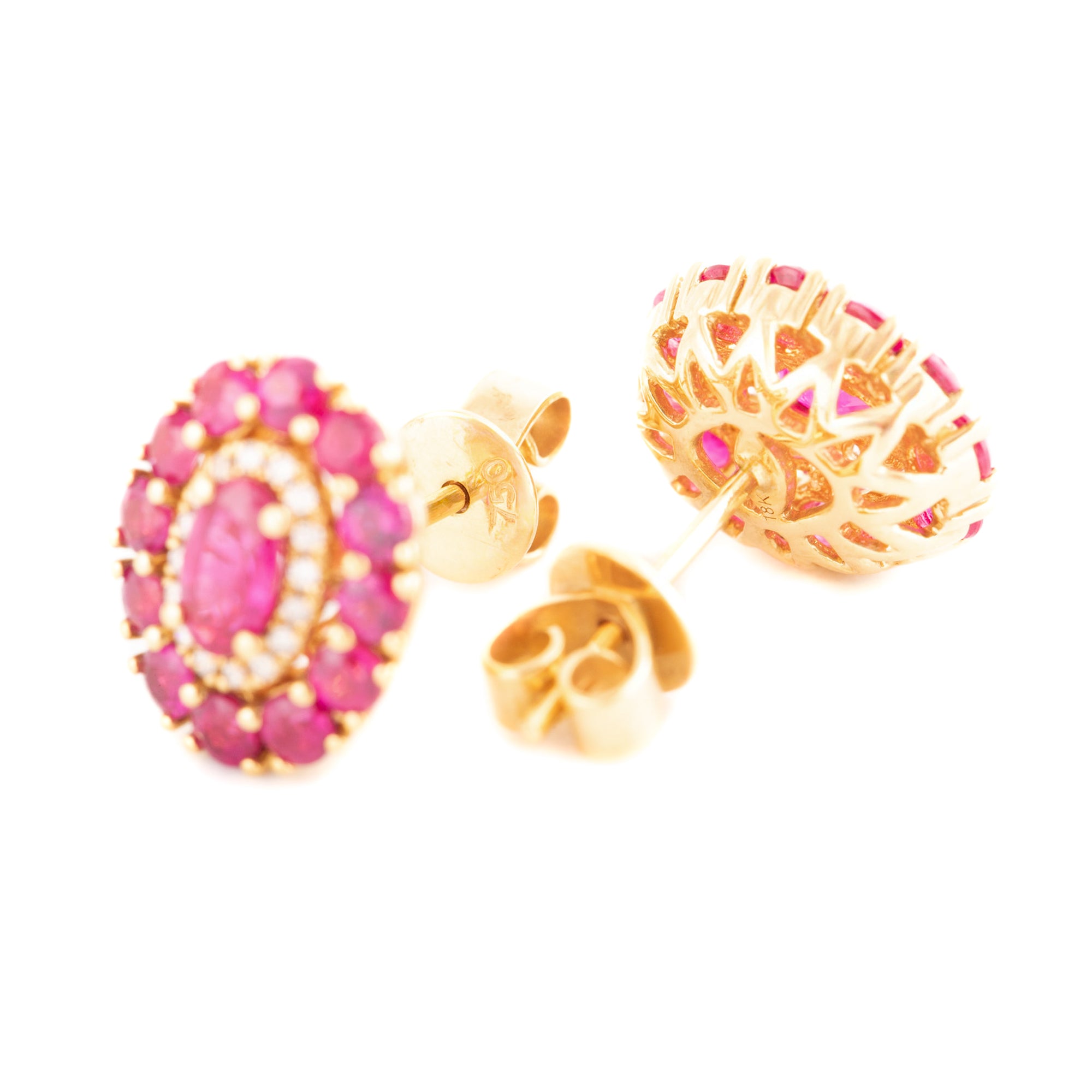 ARETES FLORES CON DIAMANTES Y PÉTALOS CON RUBÍES