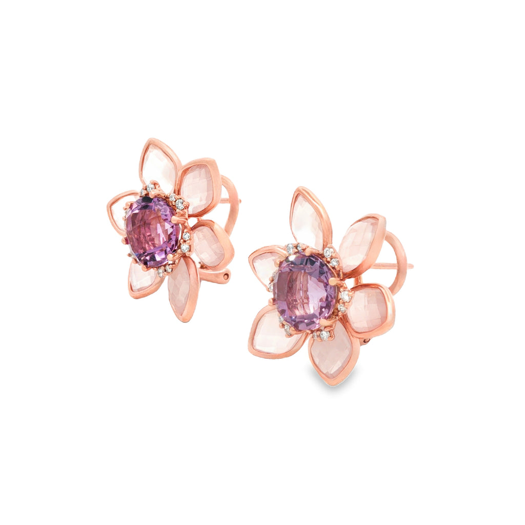 ARETES FLOR CON PÉTALOS EN CUARZO Y AMATISTA