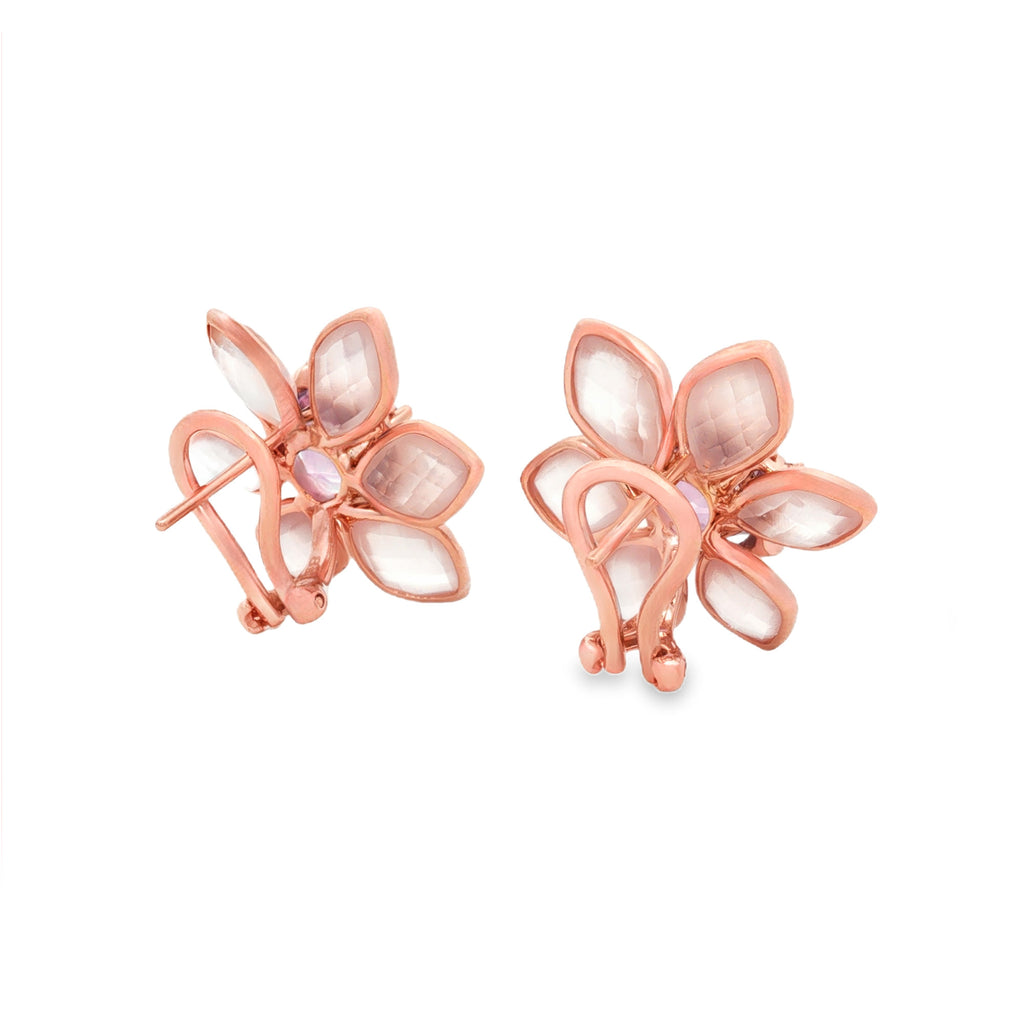 ARETES FLOR CON PÉTALOS EN CUARZO Y AMATISTA