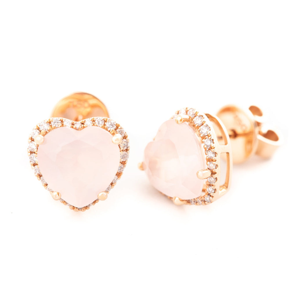 ARETES CORAZÓN DE CUARZO Y DIAMANTES