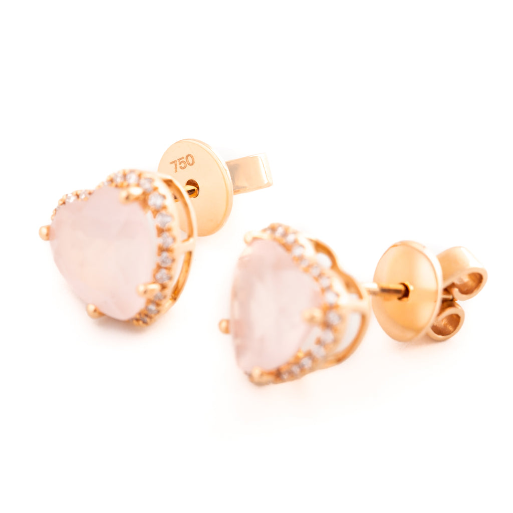 ARETES CORAZÓN DE CUARZO Y DIAMANTES