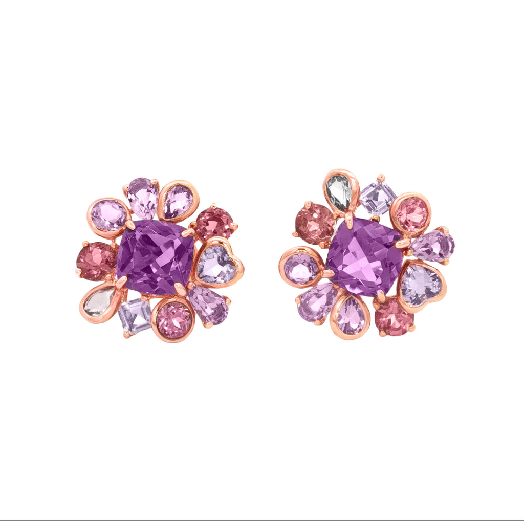 ARETES FLOR CON PIEDRAS PRECIOSAS MIXTAS