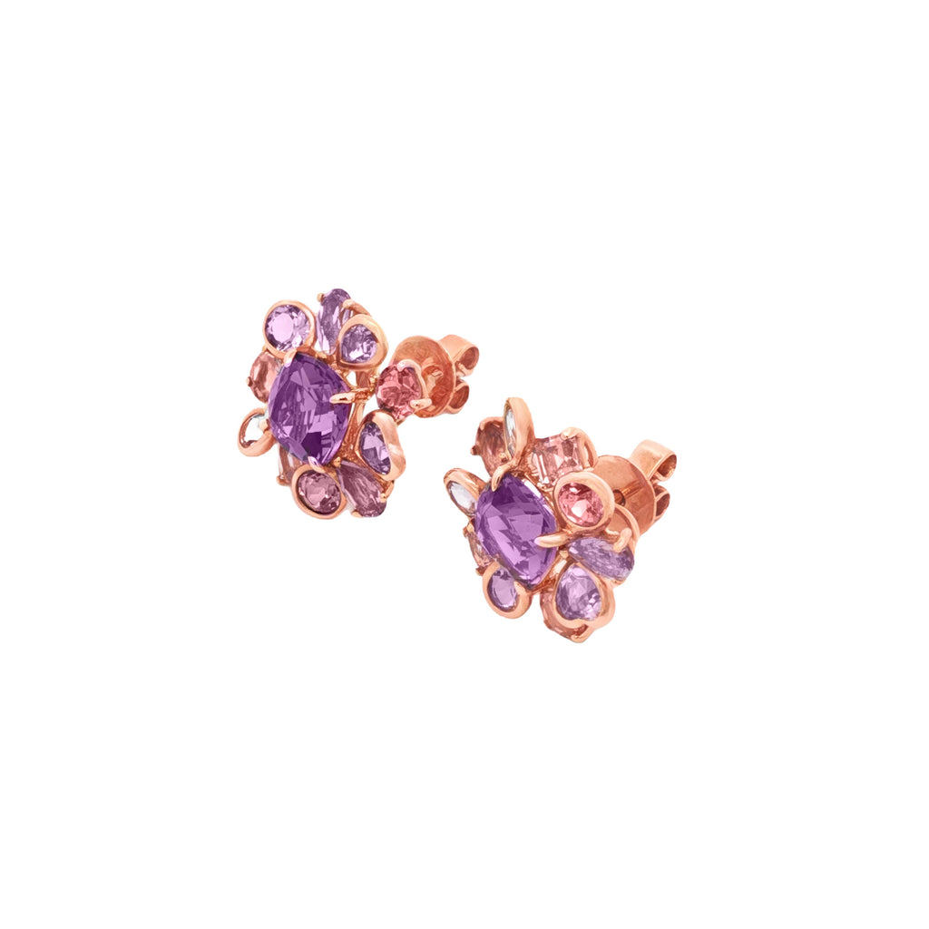 ARETES FLOR CON PIEDRAS PRECIOSAS MIXTAS