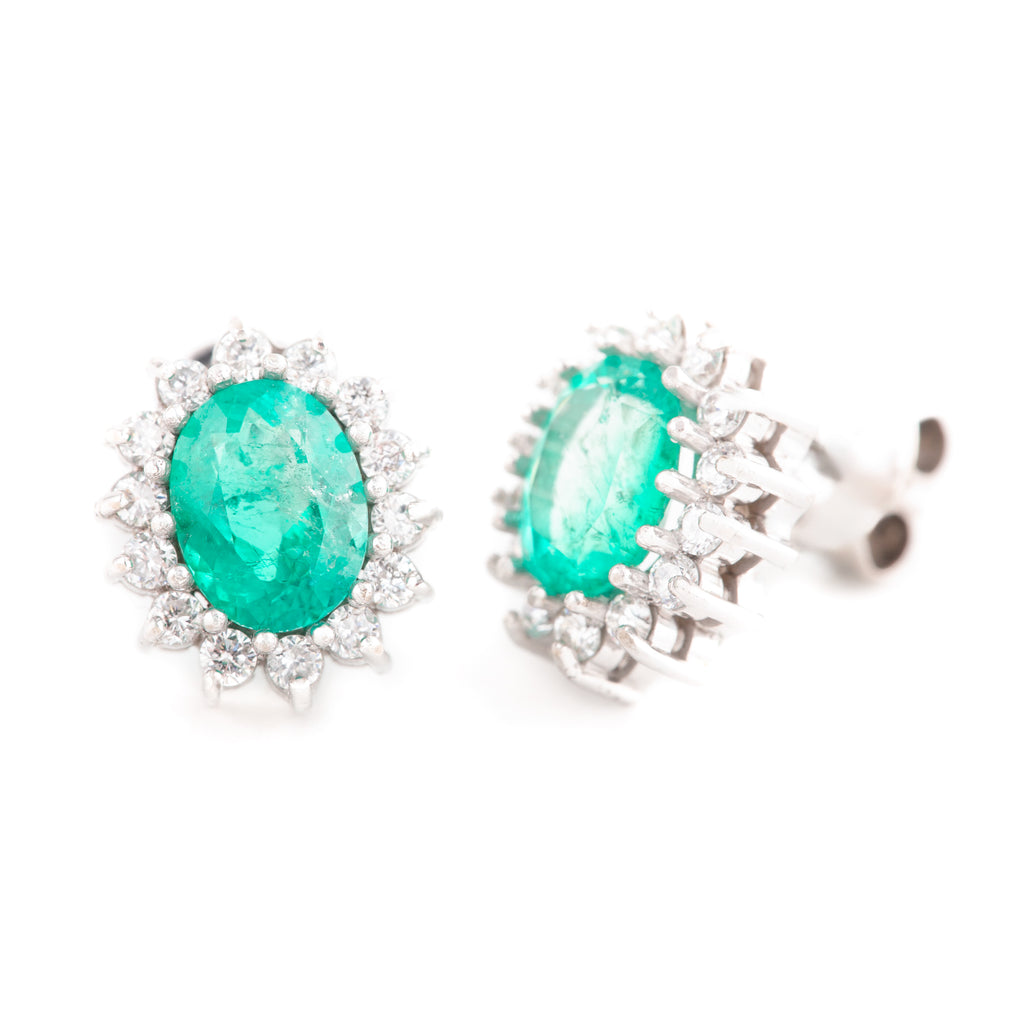 ARETES FLORES CON ESMERALDAS Y DIAMANTES