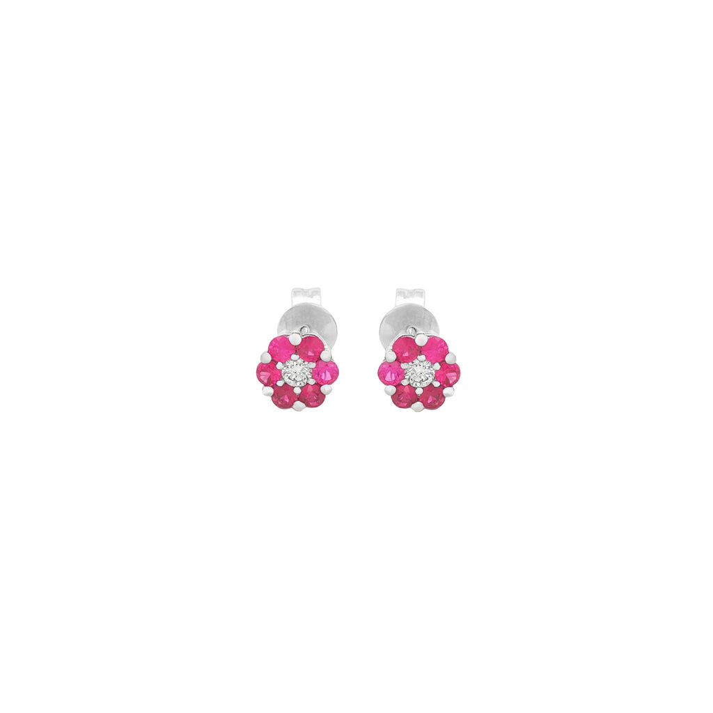 ARETES FLOR CON RUBÍES Y DIAMANTES
