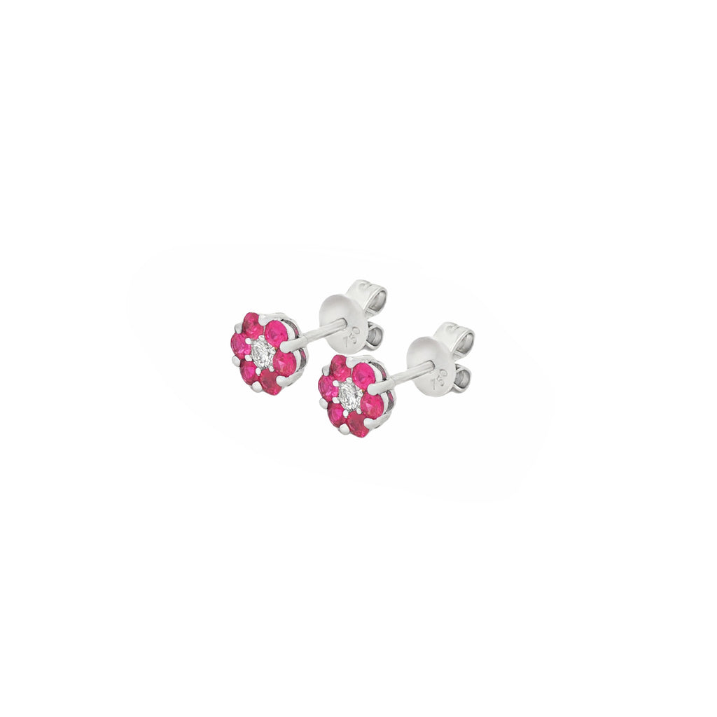 ARETES FLOR CON RUBÍES Y DIAMANTES