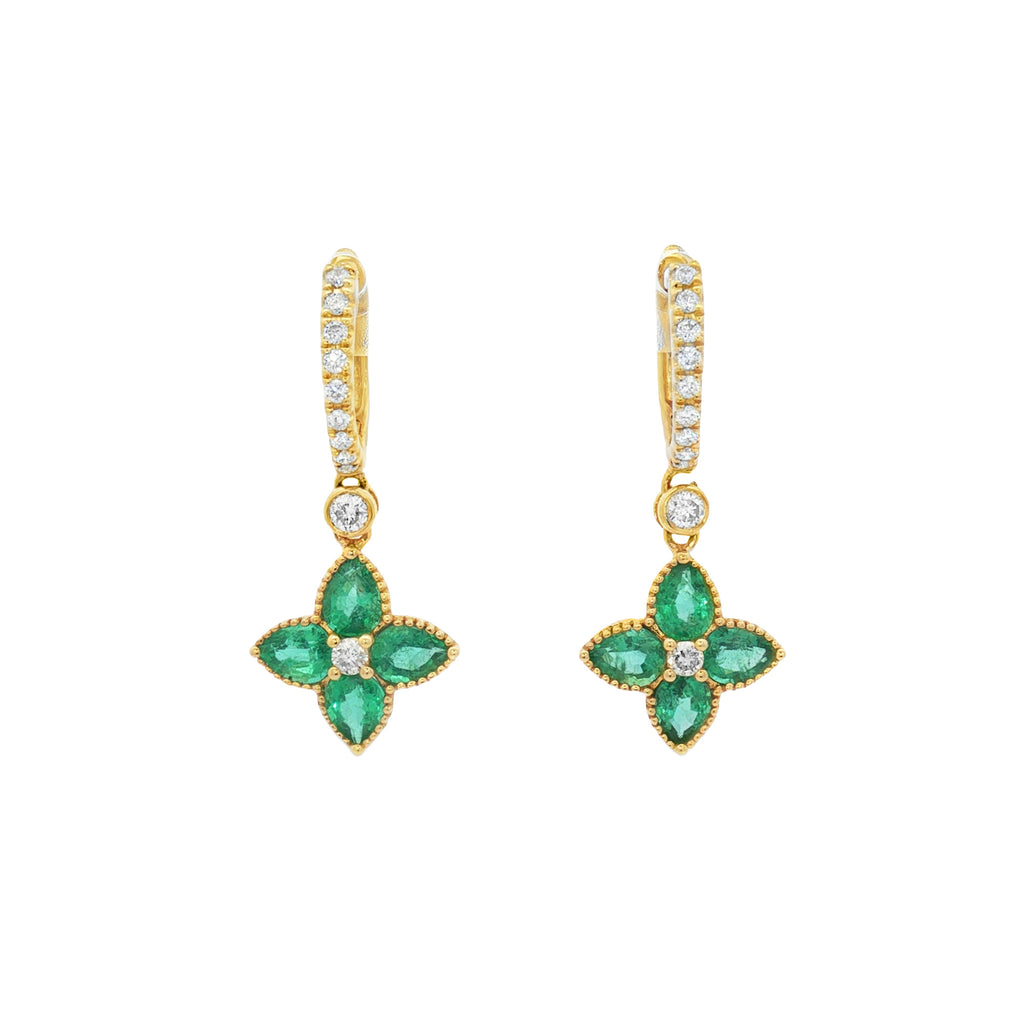 ARETES FLOR DE ESMERALDAS Y DIAMANTES