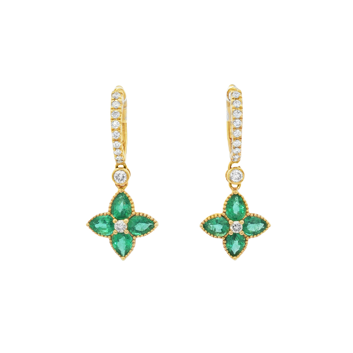 ARETES FLOR DE ESMERALDAS Y DIAMANTES