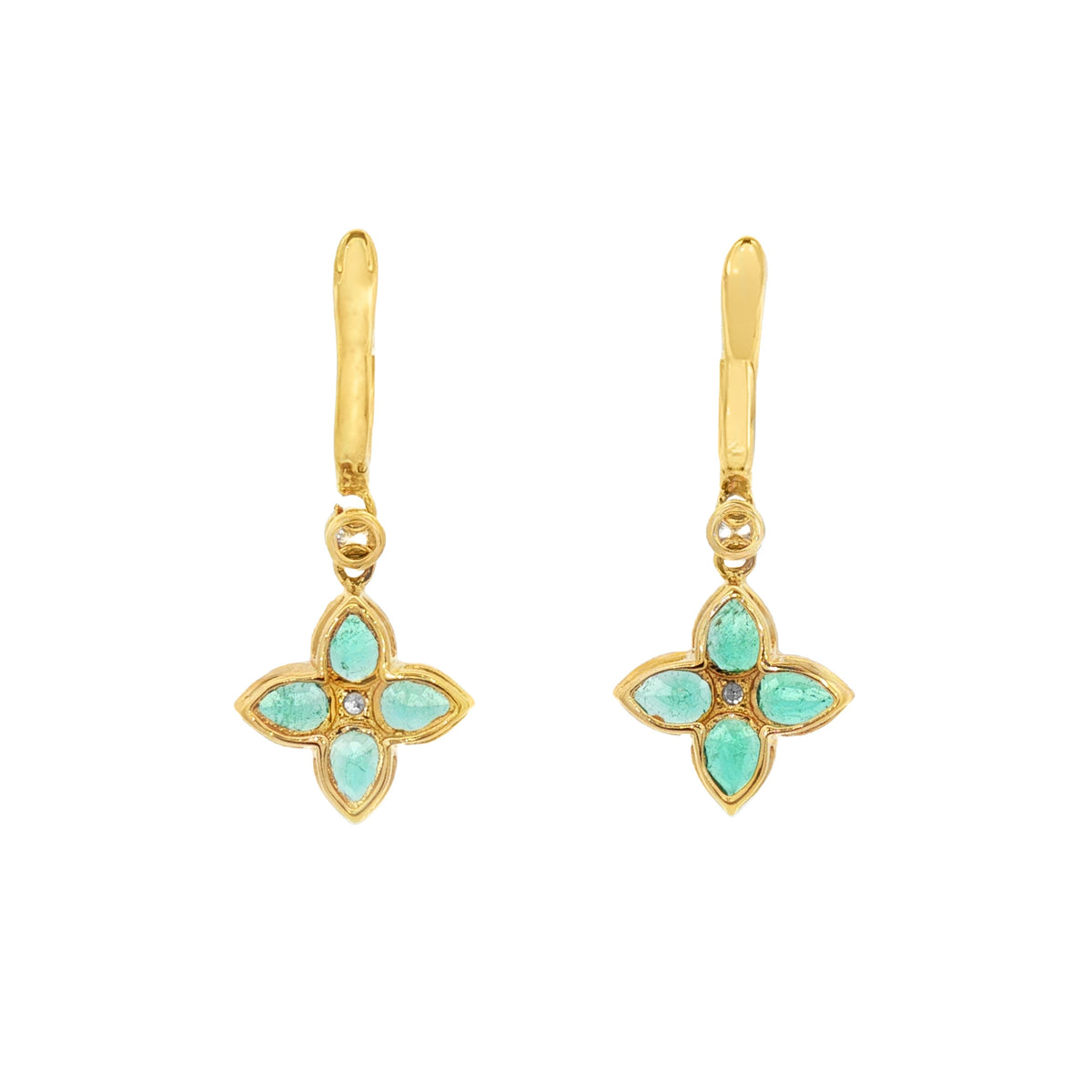 ARETES FLOR DE ESMERALDAS Y DIAMANTES