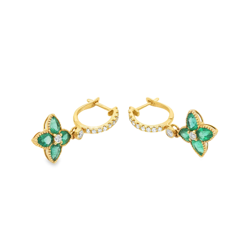 ARETES FLOR DE ESMERALDAS Y DIAMANTES