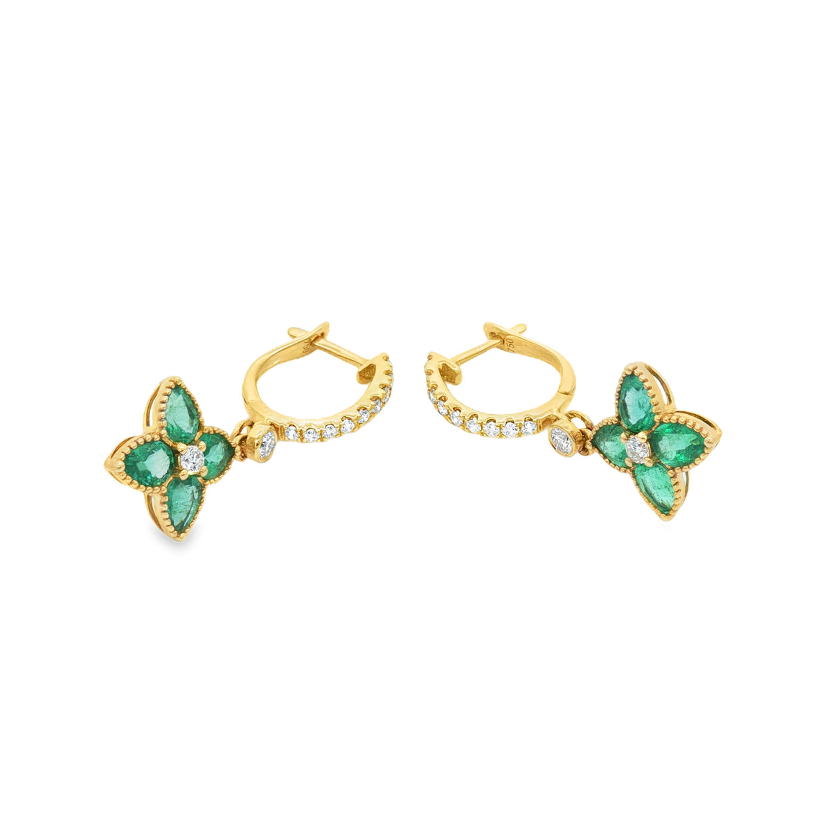 ARETES FLOR DE ESMERALDAS Y DIAMANTES