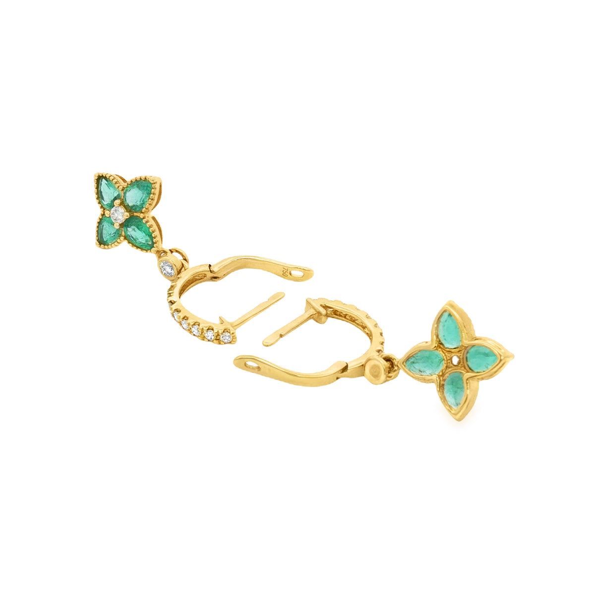 ARETES FLOR DE ESMERALDAS Y DIAMANTES