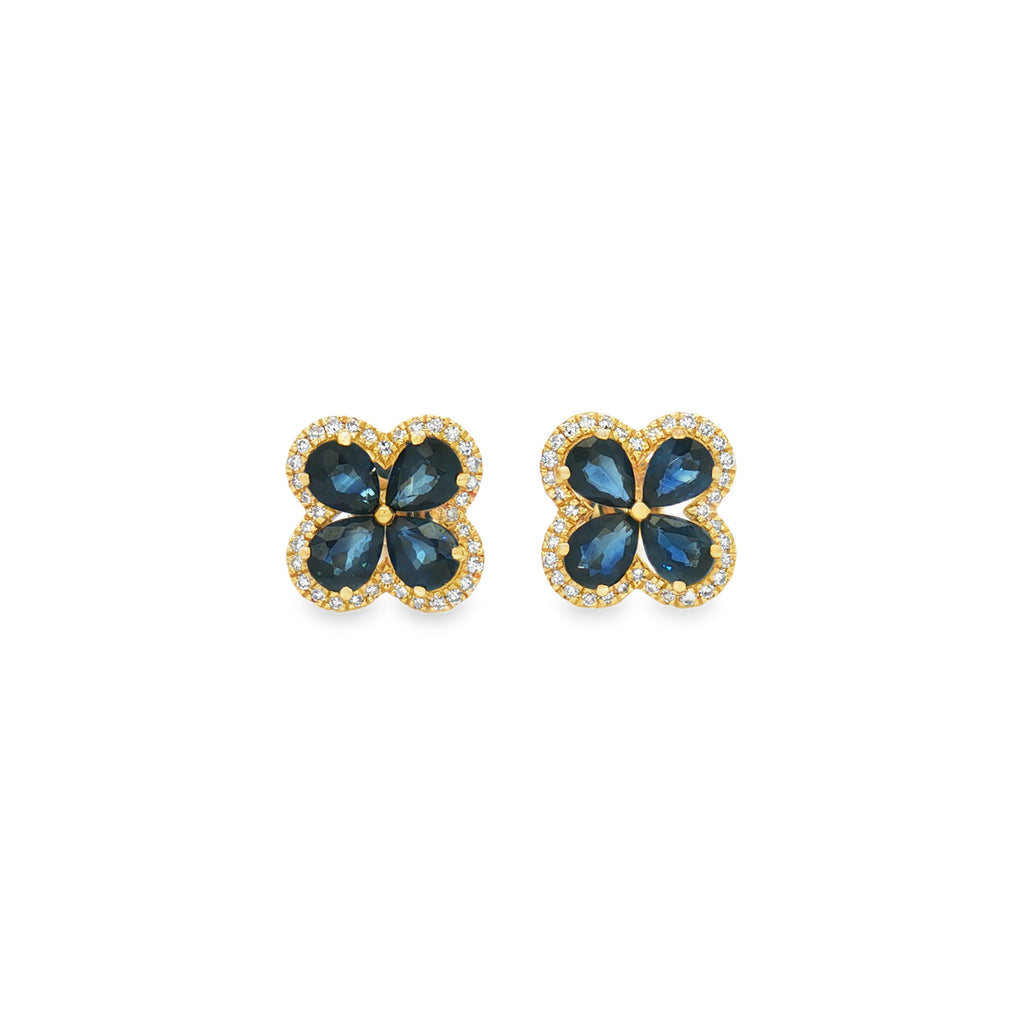 ARETES FLOR DE ZAFIROS Y DIAMANTES