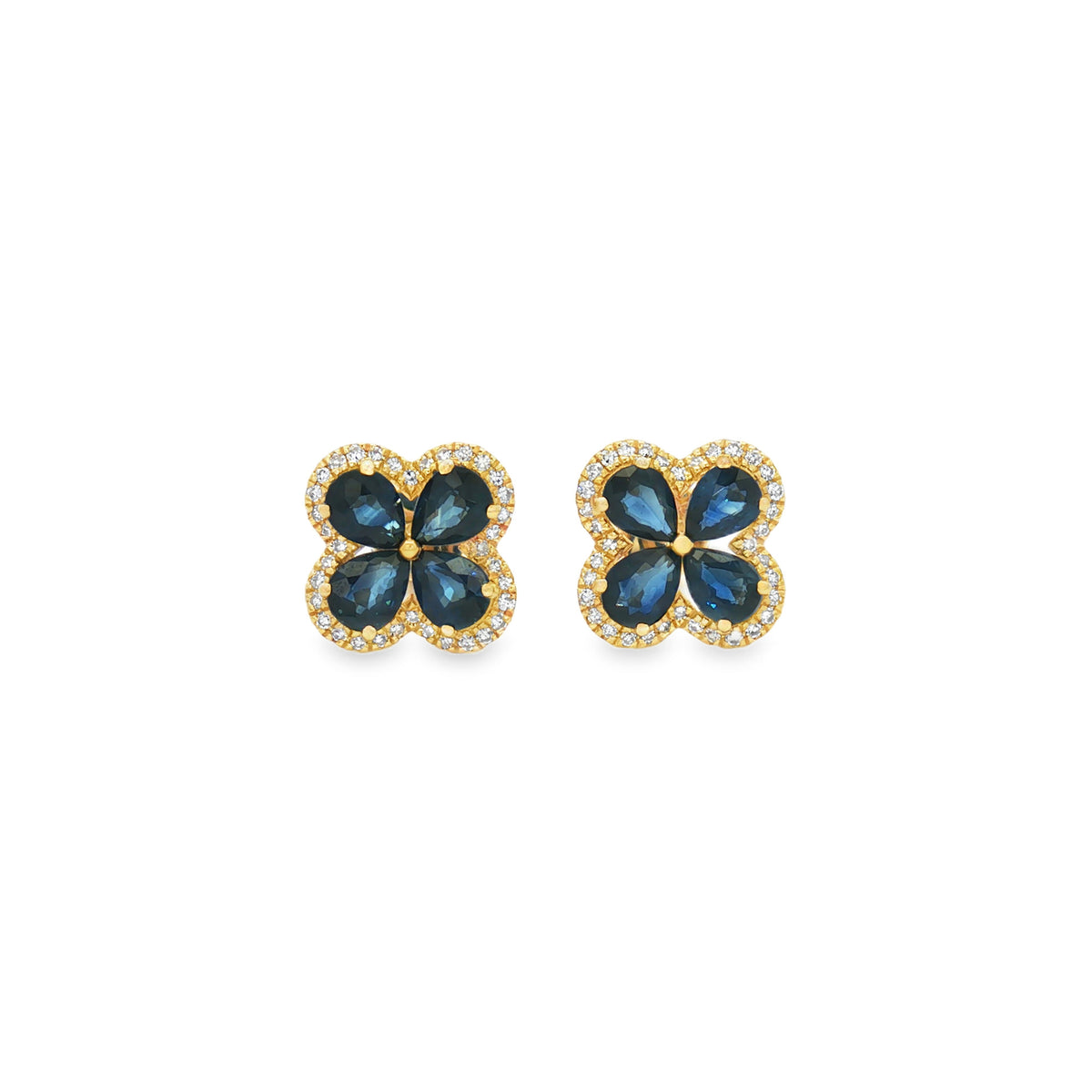 ARETES FLOR DE ZAFIROS Y DIAMANTES