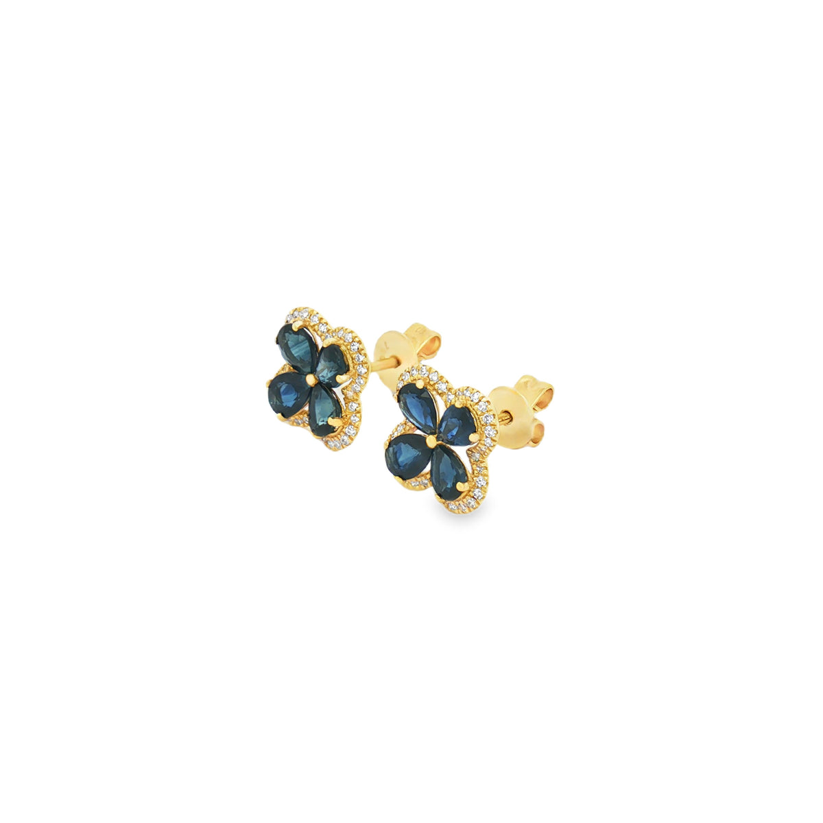 ARETES FLOR DE ZAFIROS Y DIAMANTES