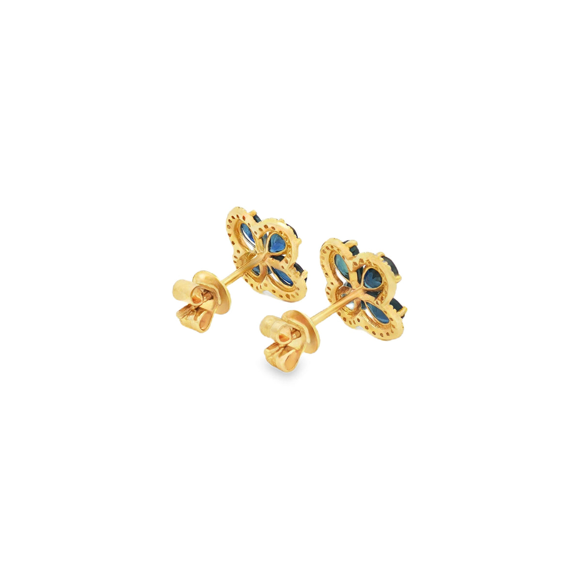 ARETES FLOR DE ZAFIROS Y DIAMANTES