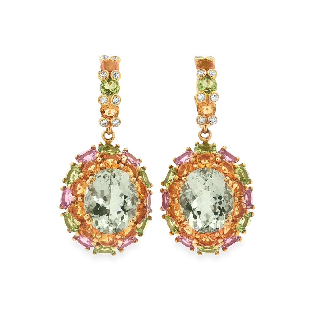 ARETES OVALADOS CON AMATISTA VERDE Y DIAMANTES