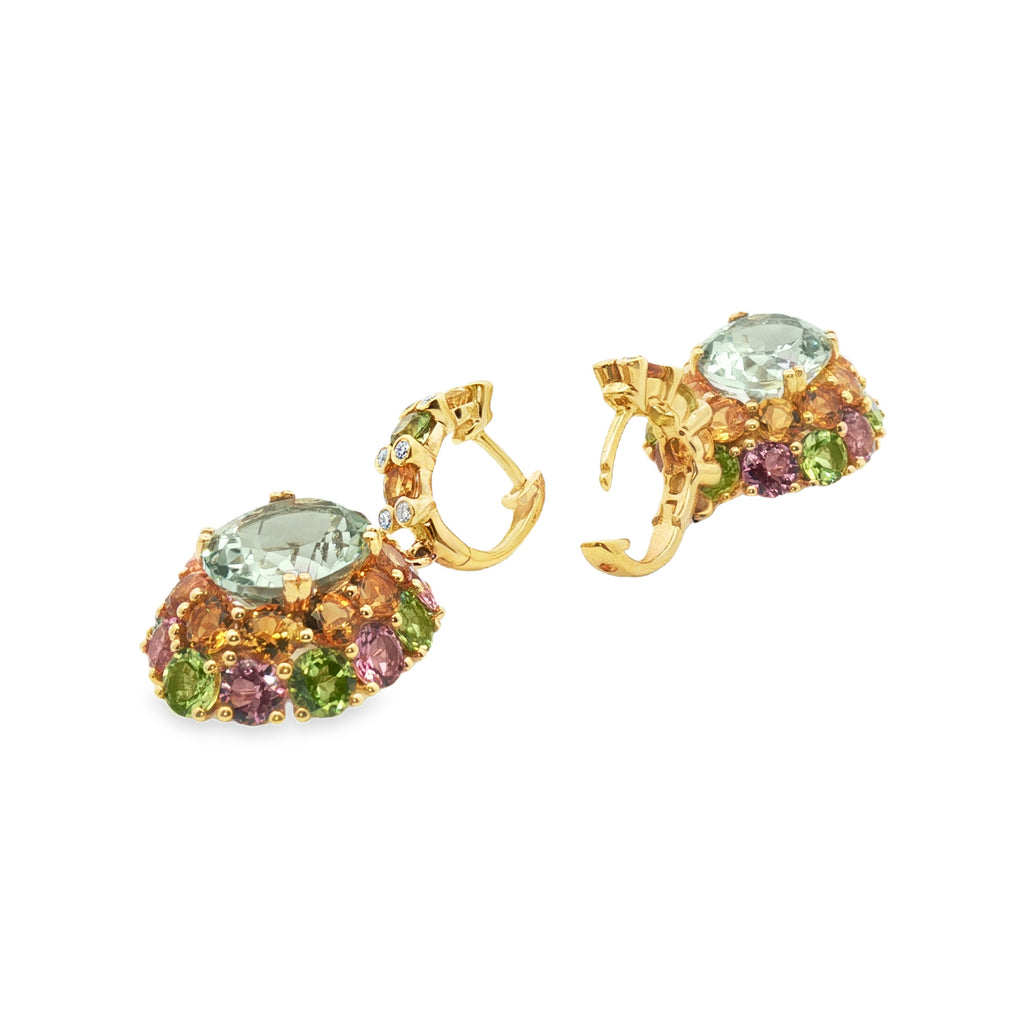 ARETES OVALADOS CON AMATISTA VERDE Y DIAMANTES