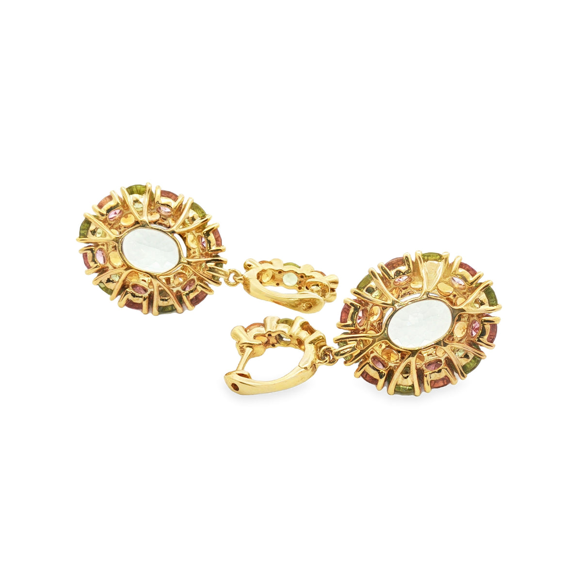 ARETES OVALADOS CON AMATISTA VERDE Y DIAMANTES