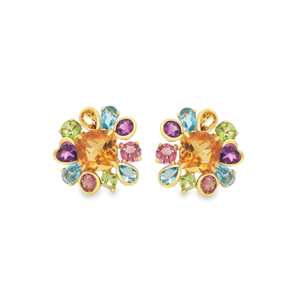 ARETES FLORALES CON GEMAS MULTICOLOR