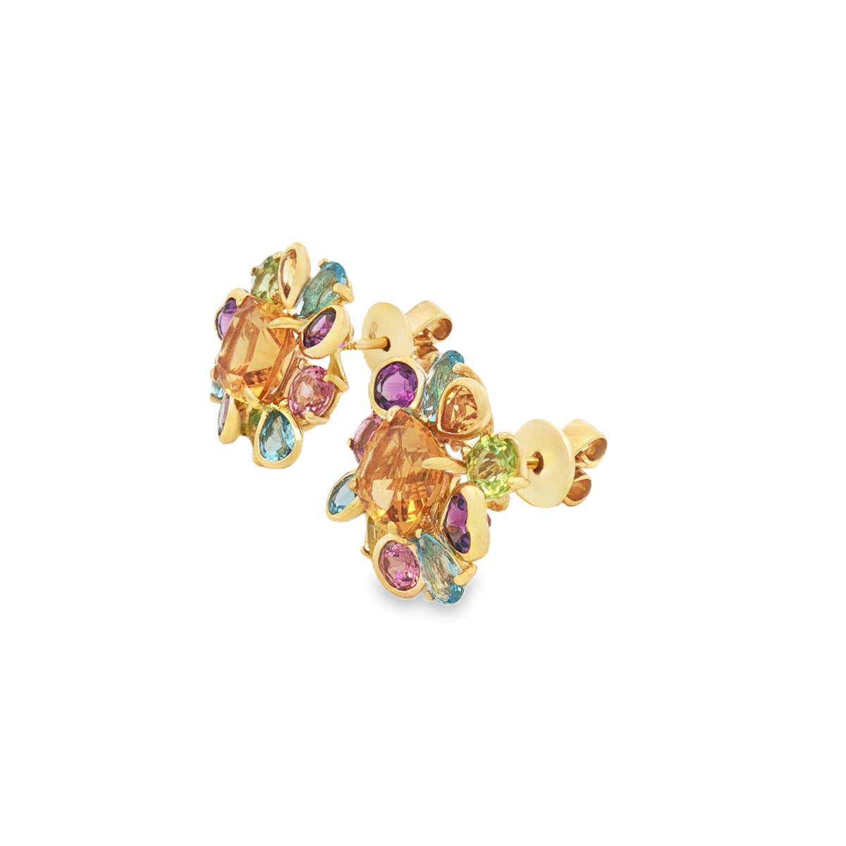 ARETES FLORALES CON GEMAS MULTICOLOR