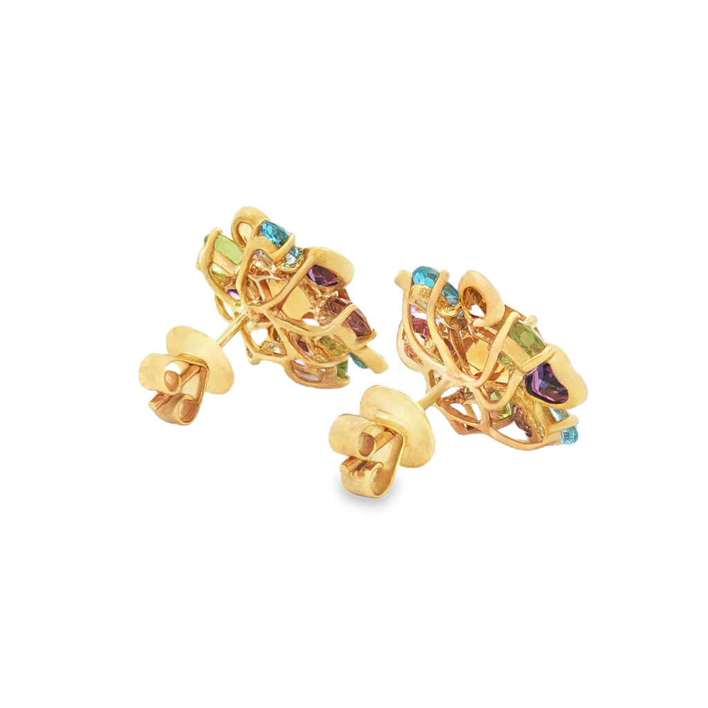 ARETES FLORALES CON GEMAS MULTICOLOR