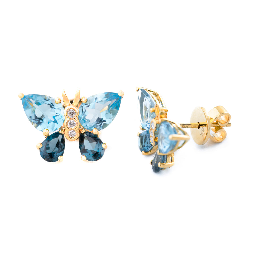 ARETES MARIPOSA CON TOPACIO Y DIAMANTES