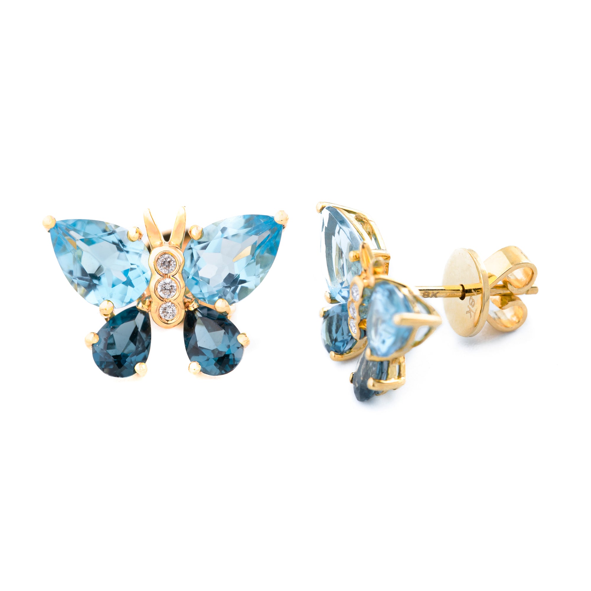 ARETES MARIPOSA CON TOPACIO Y DIAMANTES