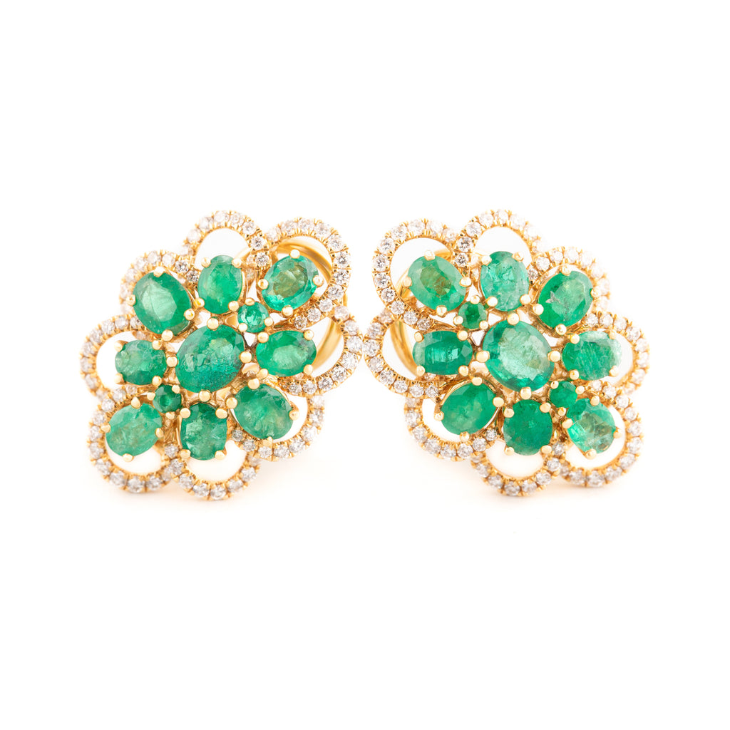 ARETES FLORES CON ESMERALDAS Y DIAMANTES