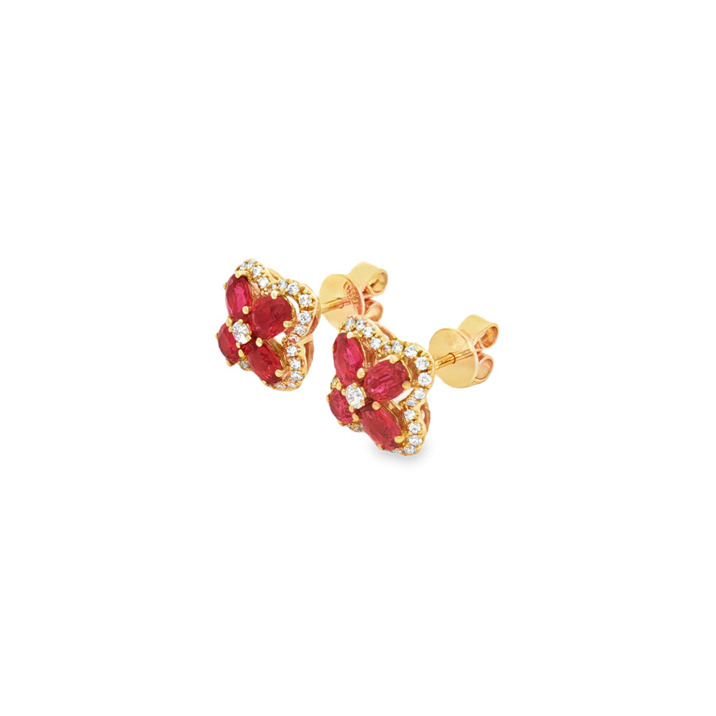 ARETES FLOR CON RUBÍ Y DIAMANTES